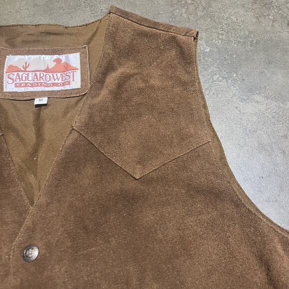 Vintage Y2k Saguaro West Brown Leather Western Snap Vest - Picture 2 of 4